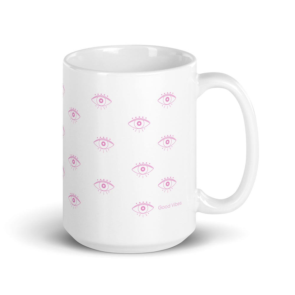Evil Eye Mug - Protection - 15 oz - Pink