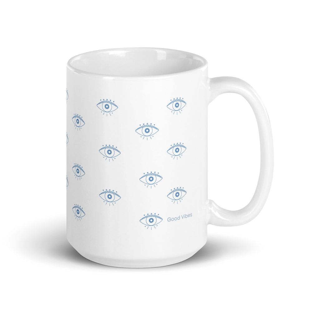 Evil Eye Coffee Mug - Protection - 15 oz Blue