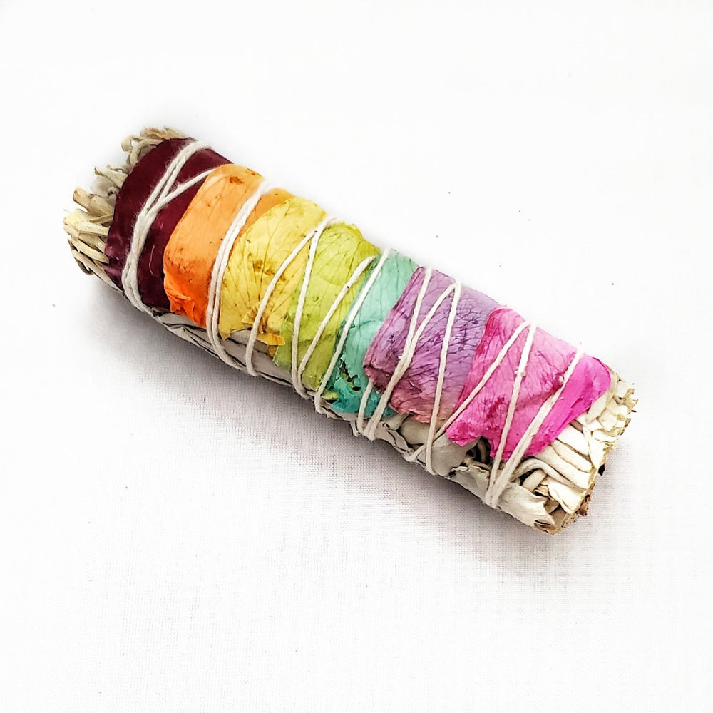 Rainbow Rose wrapped White Sage Smudge Sticks